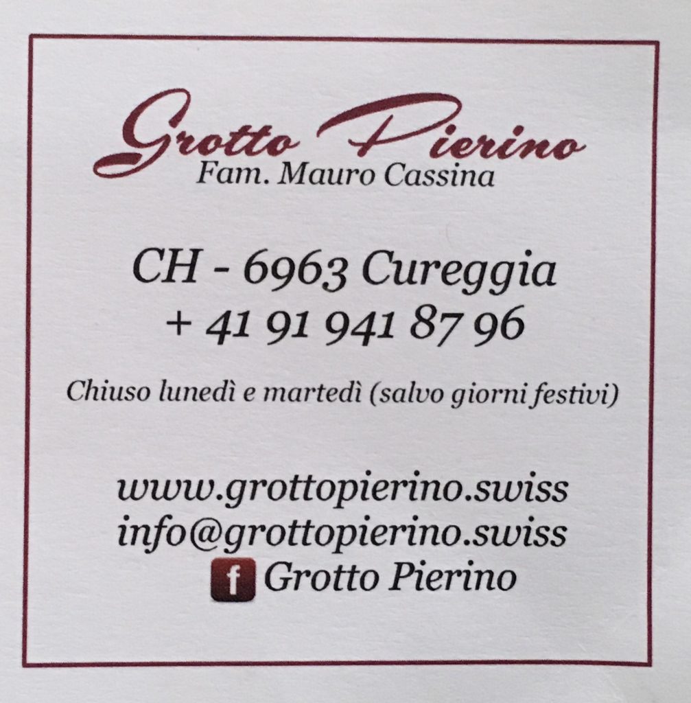 Business Card for Grotto Pierino, in Lake Lugano, Switzerland