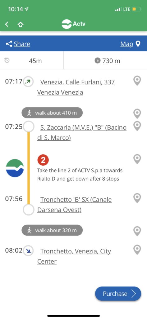 Actv Water Bus app, Venice, Italy