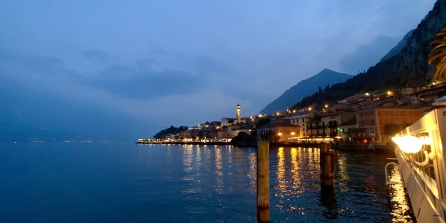 View of Limone harbor, Limone sul Garda, Lake Garda, Italy