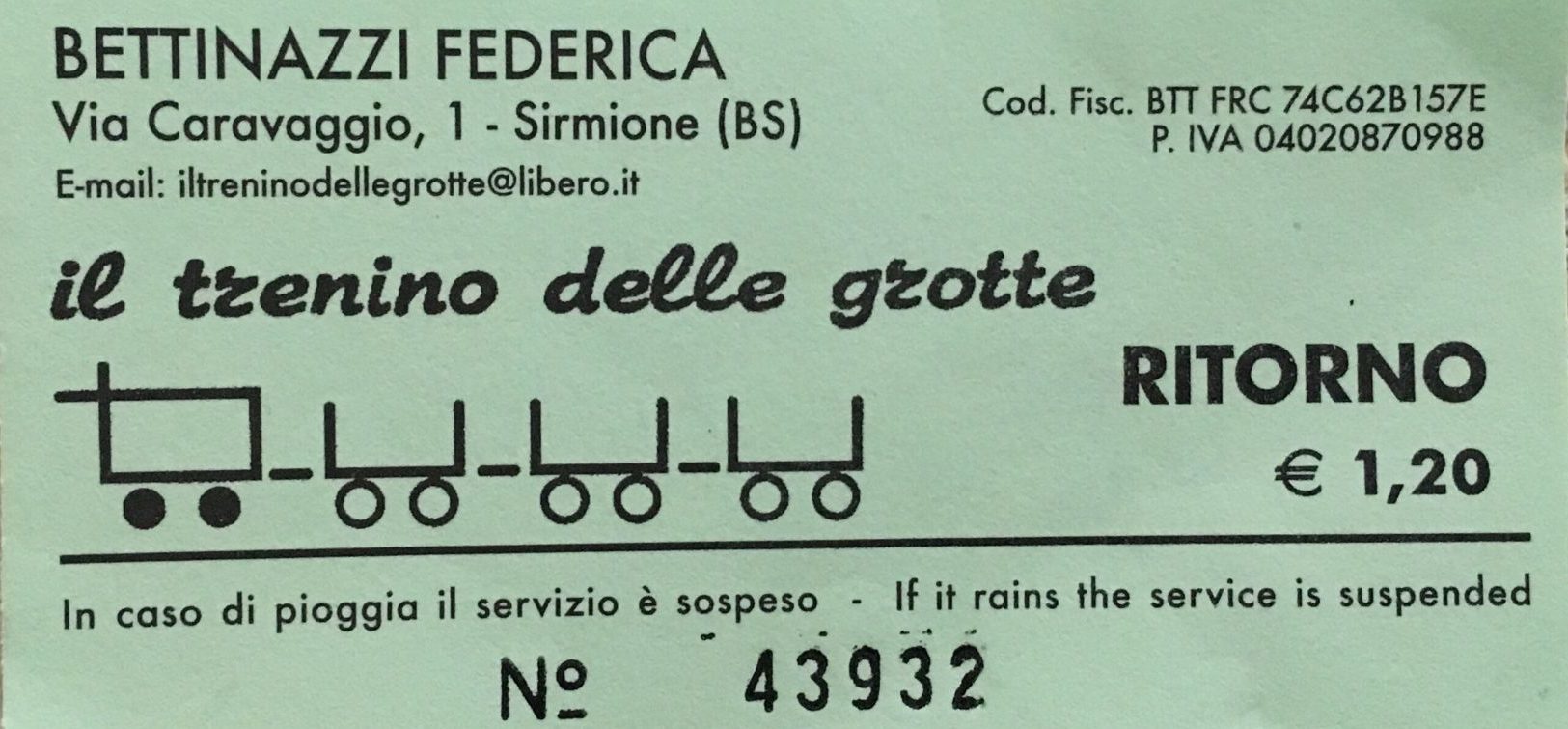 Train ticket for Il Trenino delle Grotte, Sirmione, Lake Garda, Italy