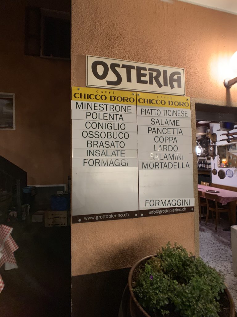 Osteria Menu at Grotto Pierino