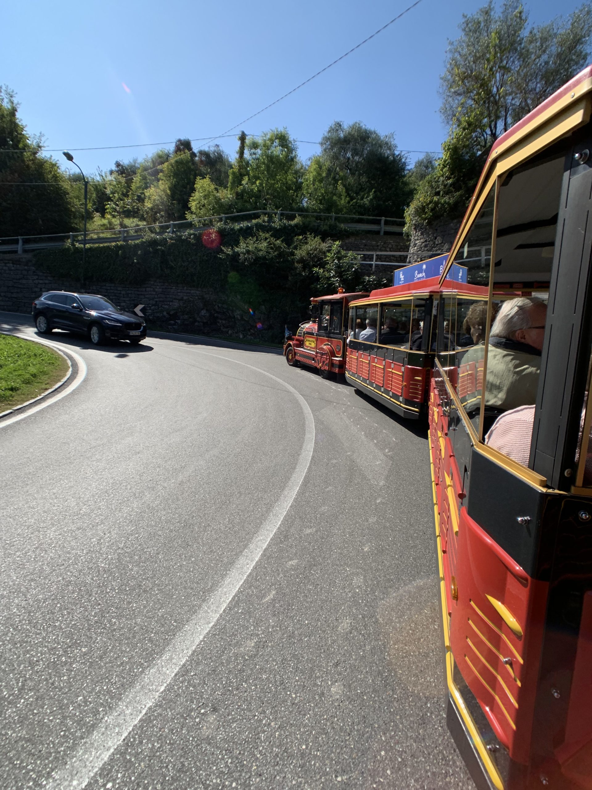 Red Hop on Hop off train in Bellagio, Lake Como, Italy