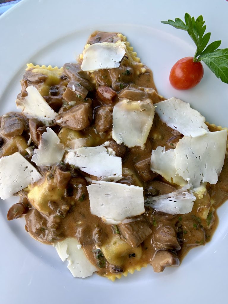 Mushroom cheese ravioli at restaurant in Stresa, Italy Lake Maggiore